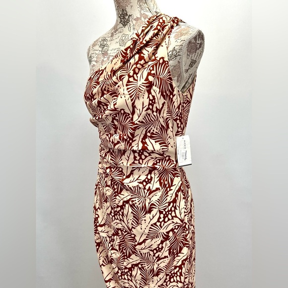 ALEXIA ADMOR Brown and cream ALESSI palm print one shoulder midi dress size 2 - Picture 5 of 16